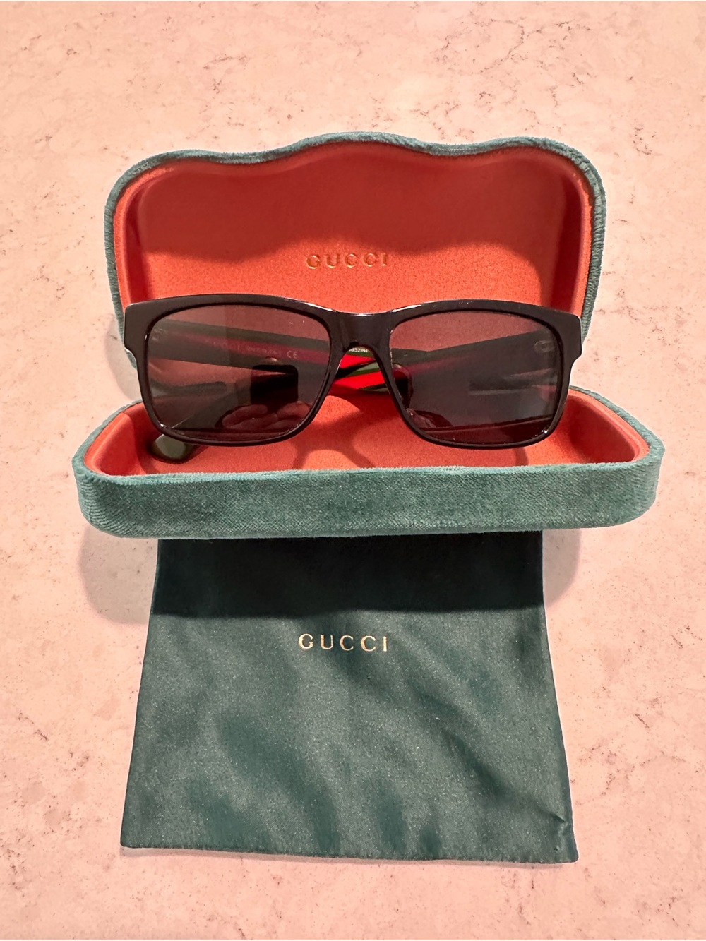 Gucci Women's Black Rectangular Sunglasses with Dark Lenses